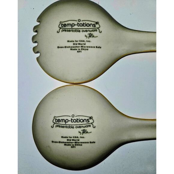Temptations By Tara Old World Gold Yellow Ceramic Spoon Fork Serving Set LARGE - Picture 3 of 3